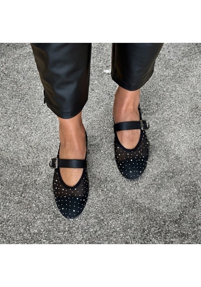 Ne&ve Shoes Siyah File Taş Detaylı Tek Bantlı Günlük Rahat Babet