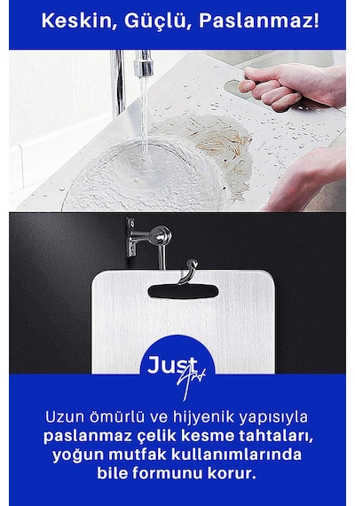 2 Adet Paslanmaz Çelik Mutfak Kesme Tahtası Et Sebze Doğrama Tahtası Gümüş