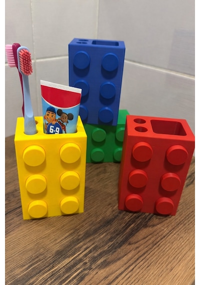 Lego Görünümlü Diş Fırçalık Çocuk Diş Fırçası Ve Diş Macunu Organizeri Beyaz