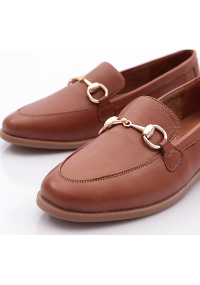 Dgn 1850 Kadin Metal Aksesuarli Loafer Ayakkabi Koyu Taba