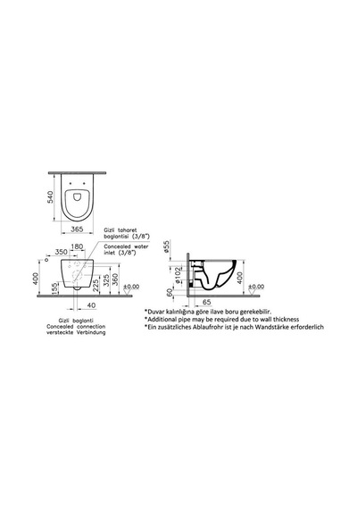 7748b001-0559 VitrA Sento Rim-ex Kanalsız Asma Klozet, Mat Beyaz