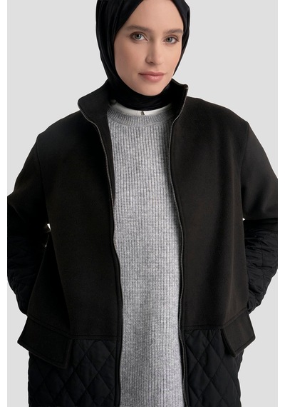 Armine Trend Boydan Fermuarlı Cepli Kapitone Ceket Siyah 25kt569