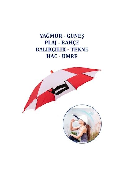 Eleven Markets Kafaya Takılan Şapka Şemsiye Gölgelik Plaj Yazlık Kafa Şemsiyesi Kırmızı Beyaz Kırmızı - Lacivert