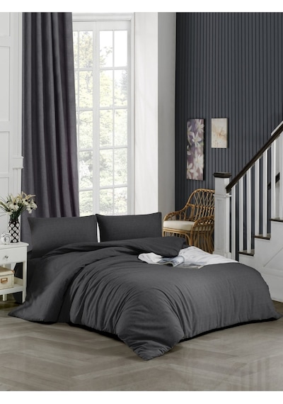 Ely Parker Battal Boy Nevresim Takımı (200x200 Lastikli Çarşaf+Yorgan Kılıfı+Yastık Kılıfı) Antrasit 200 x 200 Antrasit