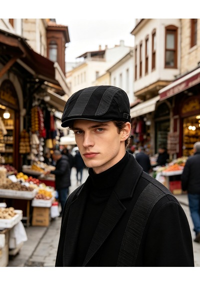 Unisex Klasik Gözlük Şapkası Siyah & Haki Retro Flat Cap Mevsimlik Kullanım