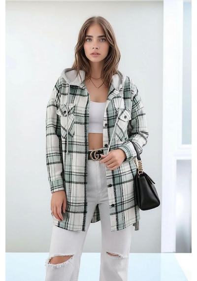 Mamayaga Kadın Desen Bloklu Oduncu Oversize Geniş Kalıp Casual Cepli Kapüşonlu Uzun Boy Ceket Gömlek Beyaz - Yeşil Mamayaga Kadın Desen Bloklu Oduncu Oversize Geniş Kalıp Casual Cepli Kapüşonlu Uzun Boy Ceket Gömlek Beyaz - Yeşil