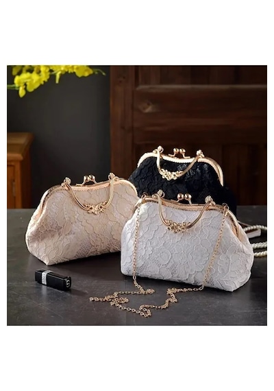 Zeyymoda Fransız Dantel Kalite Ve Şıklık Gelin Çantası Ve Kadın Omuz Çantası Abiye Gold Kasa Çanta Beyaz