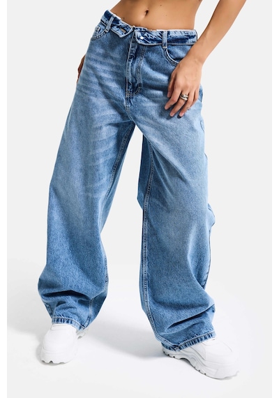 Itsbasic Kadın Mavi 4s6-4 Straight Fit Kemer Detaylı Özel Tasarım Denim Jean