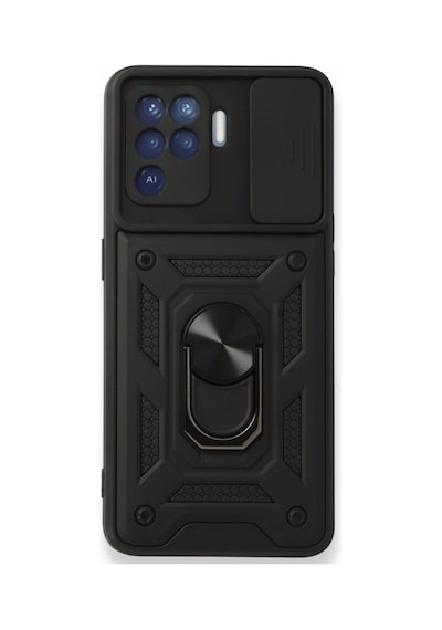 Fibaks Reno 5 Lite Uyumlu Kılıf Kamera Korumalı Sürgülü Yüzüklü Armor Military Tank Zırh