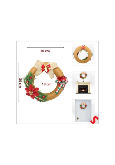Yılbaşı Kapı Süsü, Kumaş Kapı Çelengi - 30 Cm