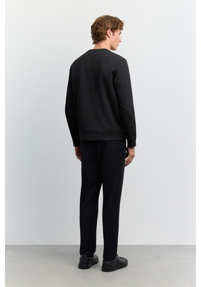 Avva Erkek Siyah Bisiklet Yaka Kolay Ütülenen Baskılı Pamuklu Regular Fit Sweatshirt A62y1297