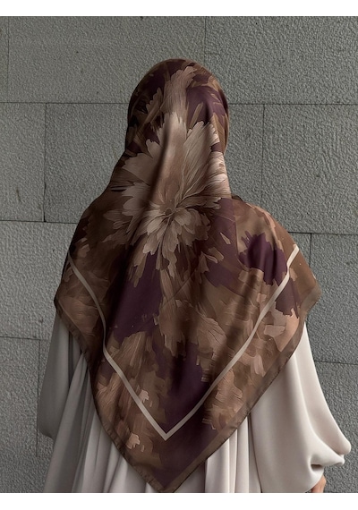 Qalortex Scarf Pamuklu Soft Luna Desen Eşarp-kahve/mürdüm Kahve-Mürdüm