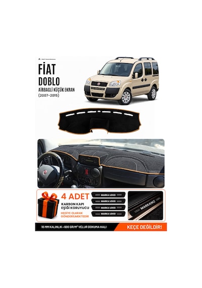 Fiat Doblo Airbagli Küçük Ekran 2007-2015 Uyumlu Torpido Örtüsü - Siyah-kahverengi - Fı008