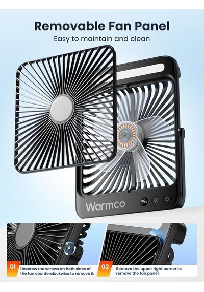 Warmco 20000mah 8 İnç Taşınabilir Kamp Fanı, 48 Saat Maksimum Çalışma Süresi, Led Işık, Sessiz İnce Pille Ça
