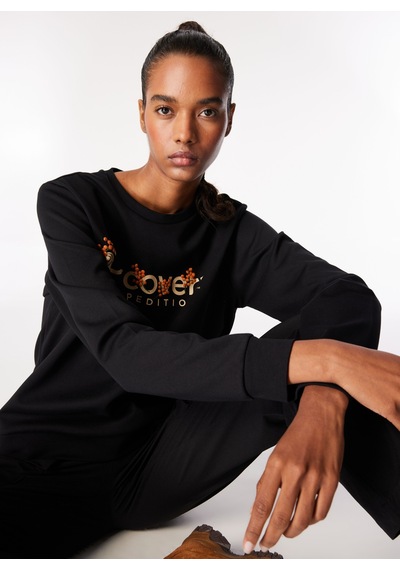 Discovery Expedition Siyah Kadın Bisiklet Relaxed Baskılı Sweatshirt D4wl-swt3034