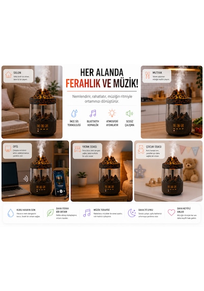 Ortam Nemlendirici, Bluetooth Hoparlör Ve Gece Lambası Bir Arada