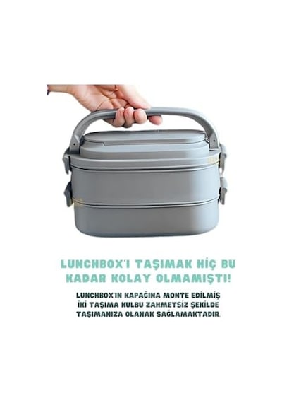 Bento 1140ml Lunchbox 2 Katlı 4 Bölmeli Mini Kaseli Çelik Sefer Tası Yemek Kutusu Kahverengi Bakır