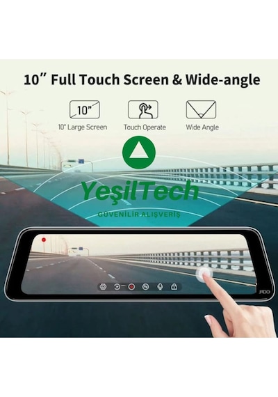 Exvol 10 Inc Araç Içi Ayna Çift Kamera Fhd 1080p 2,5d Class Dokunmatik Yol Kayıt Park Kamerası Gece Görüşlü