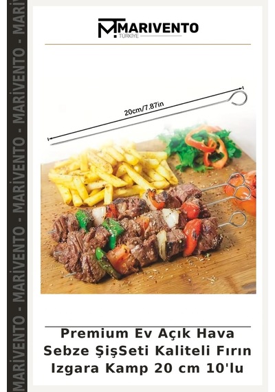 Premium Ev Açık Hava Sebze Şişseti Kaliteli Fırın Izgara Kamp 20 Cm 10'lu