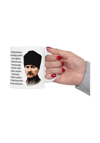 Atatürk Kalpaklı Ordular Yazılı Baskılı Öğretmenler Günü Hediyesi Beyaz