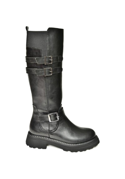 Fox Shoes T820857509 Siyah Düz Tabanlı Kadın Çizme Siyah-Suni Deri