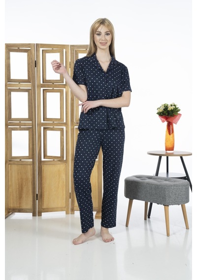 Estiva 24151 Kadın Kısa Kol Boydan Düğmeli Gömlek Pijama Takımı 001
