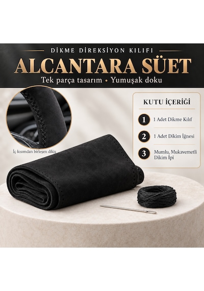 Fiat Pratico Direksiyon Kılıfı Alcantara Süet Monza Black Serisi Siyah 2015-2022