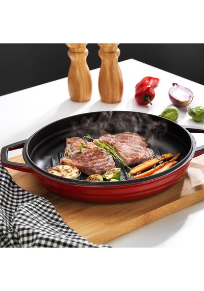 Schafer Guss Chef Döküm Yuvarlak Grill Tava Çift Kulplu 28cm-1 Parça Belirtilmemiş