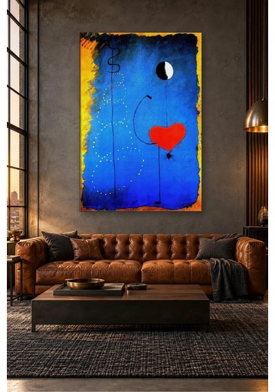 Fida Joan Miró Mavi Fonda Kırmızı Kalpli Dansçı Canvas Tablo Çok Renkli