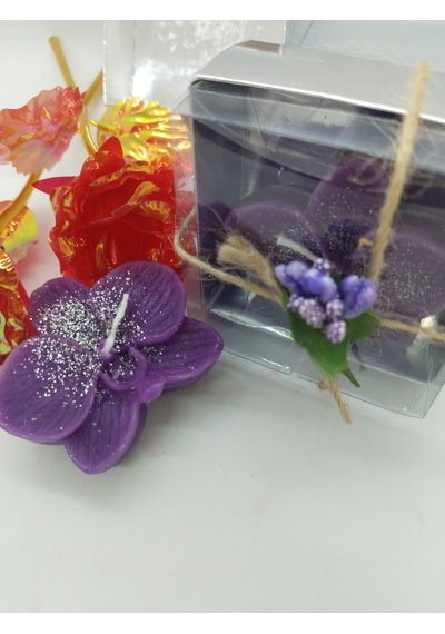 12 Li Kutu Mor Çiçek Mum, Gümüş Kutulu Kokusuz Desenli