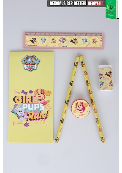 X Dekomus Lisanslı Paw Patrol Pink Paws Collection 6'lı Kırtasiye Seti Not Defteri,2 Adet Kurşun Kalem,cetvel,silgi,kalemtraş Diğer