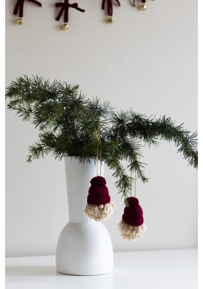 Yılbaşı 2li Set Cüce Çam Ağacı Noel Baba Süs Koyu Kırmızı - 299887541