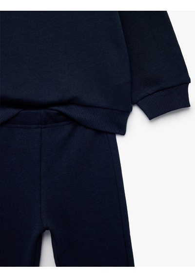 Koton Ayıcık Nakışlı Modal Karışımlı Slim Fit 2'li Sweatshirt Ve Pantolon Seti Lacivert 7wmg10248ak