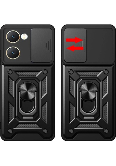 Newface - 847 - Vivo Y18 Kılıf Pars Lens Yüzüklü Silikon - Csmo-tex - - Siyah Sıyah