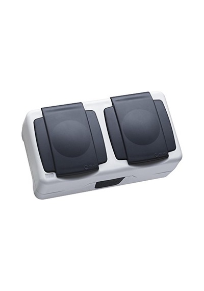Nemliyer Plus Ip44 Ikili Kapaklı Topraklı Priz, Gri