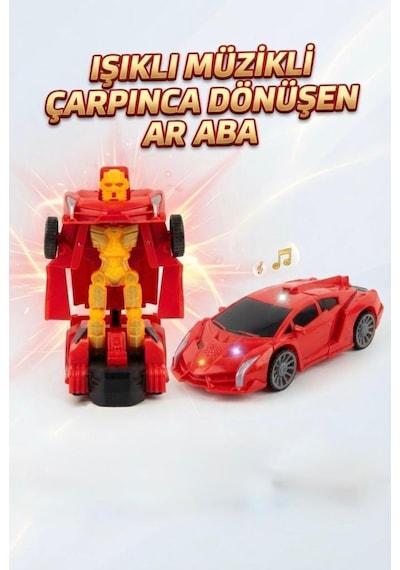 TıfılToys Eğitici Ve Eğlenceli Işıklı Kendinden Robota Dönüşen 15 Cm 2'si 1 Arada Araba Kırmızı Oyuncak Araba Çok Renkli