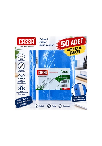 7730 A4 Mavi Telli Dosya 50 Li Paket Dayanıklı Pp Dosya 50 Adet