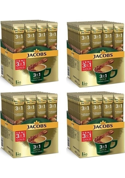Jacobs 3'ü 1 Arada Gold Yumuşak Lezzet Kahve 4'lü 40 x 18 G