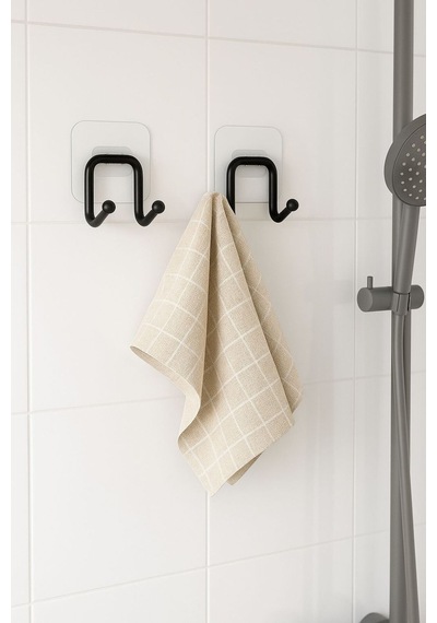 Karteya Güçlü Yapışkanlı 2 Adet Çift Kancalı Banyo Mutfak Askısı Metal Askılık Duvar Askı Organizer Siyah