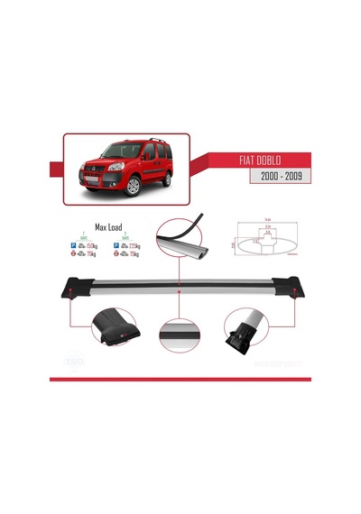 Fiat Doblo 2000-2009 Arası İle Uyumlu Fly Model Ara Atkı Tavan Barı Gri