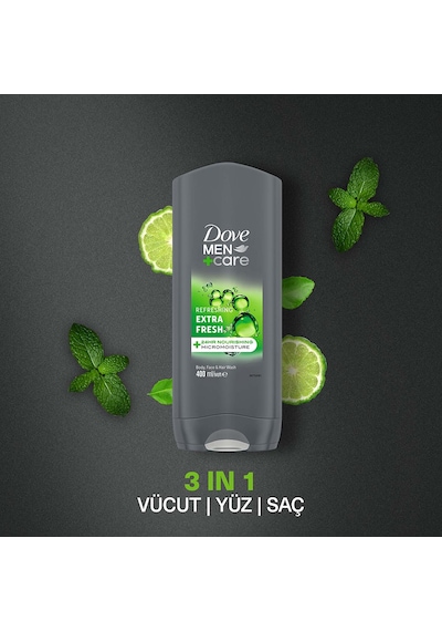 Dove Men +care Duş Jeli Body, Face&hair Extra Fresh 400 Ml X2