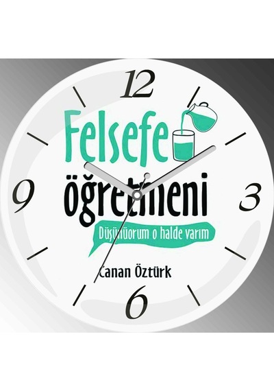 Kişiye Özel Felsefe Öğretmeni Düşünüyorum Çap 30cm Sessiz Akar Bombeli Gerçek Cam Duvar Saati Çok Renkli