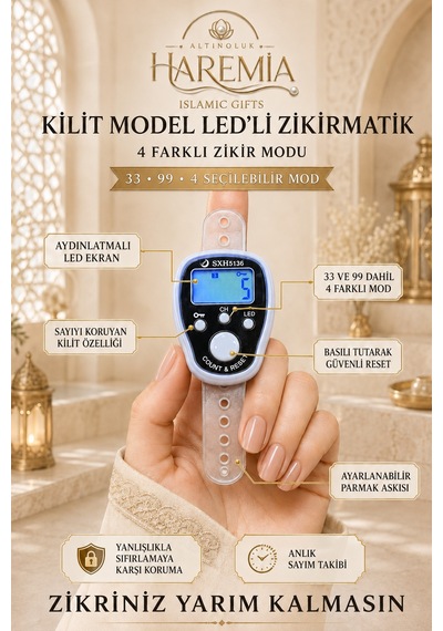 Kilit Özellikli Ledli Zikirmatik 4 Modlu Dijital Zikirmatik Işıklı Sayaç Tesbih Beyaz Sarı