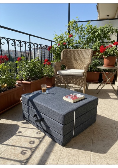 Sergama 180x70 X 10 Cm Ultra Kalın Sünger Su İtici Kumas Katlanabilir Fermuarlı Yıkanabilir Minder Antrasit