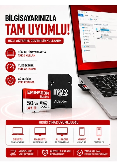 50gb Hafıza Kartı Ev Araç Güvenlik Kamerası Uyumlu Telefon Tablet Micro Sd Class10