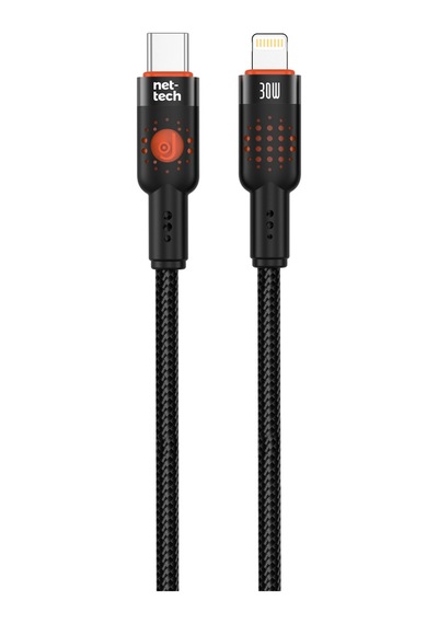 Nettech Nt-dc33 30w Plastik 100 Cm Type-c To Lightning Şarj Ve Data Kablosu Siyah