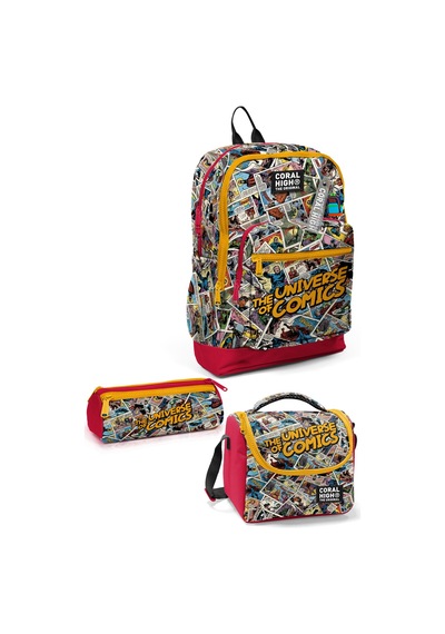 Coral High Kids Çizgi Roman Desenli 3 Lü Okul Çanta Seti Set0133215 Açık Bej