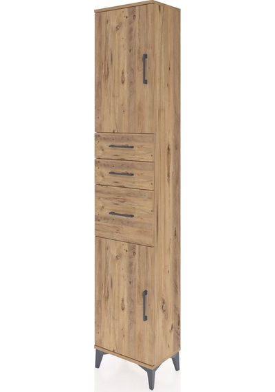 Arges Dolap 3 Raflı 3 Çekmeceli 2 Kapaklı 44x30x221 Çam-çam Çam