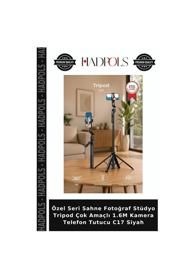 Özel Seri Sahne Fotoğraf Stüdyo Tripod Çok Amaçlı 1.6m Kamera Telefon Tutucu C17 Siyah