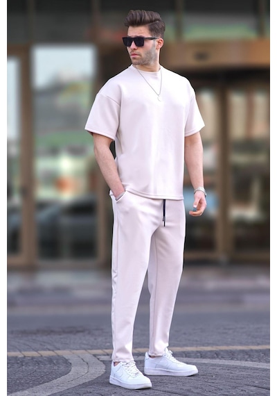 Madmext Ekru Oversize Kısa Kollu Eşofman Takımı 5954-ekru Ekru